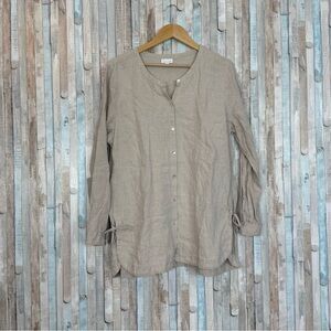J Jill XL Love 100% Linen Side Tie Button Down Shirt Blouse Tunic Top Lagenlook